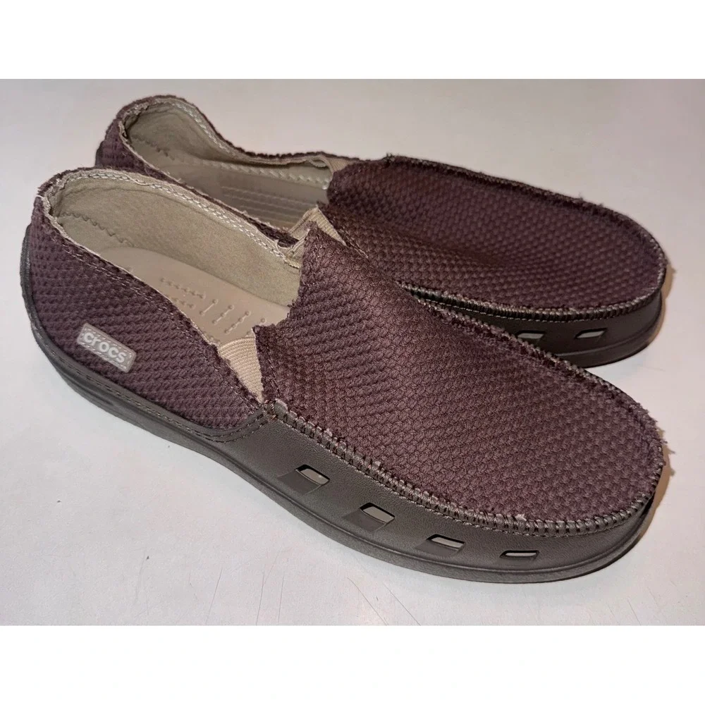 Crocs Santa Cruz Men's 10 Brown Canvas Slip On Loafers Casual Shoes